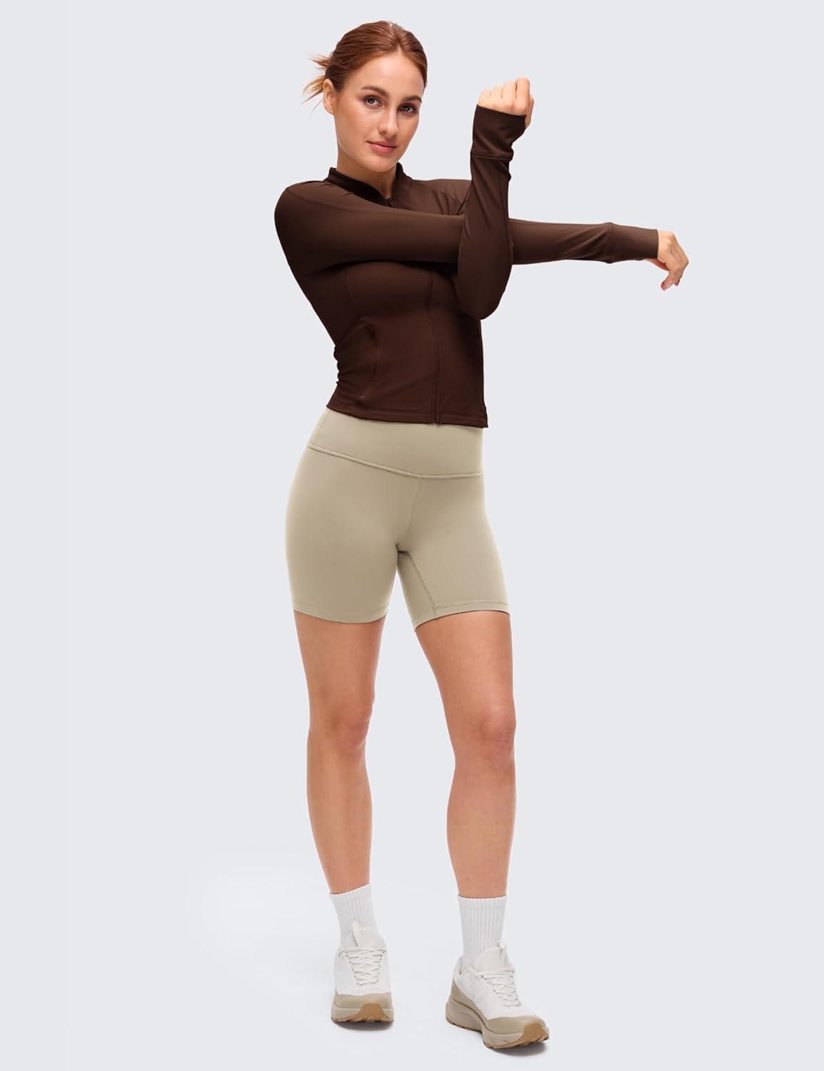 imageCRZ YOGA Butterluxe VNeck Jackets for Women Full Zip Athletic Track Tops with Thumb Holes PocketsLava Brown