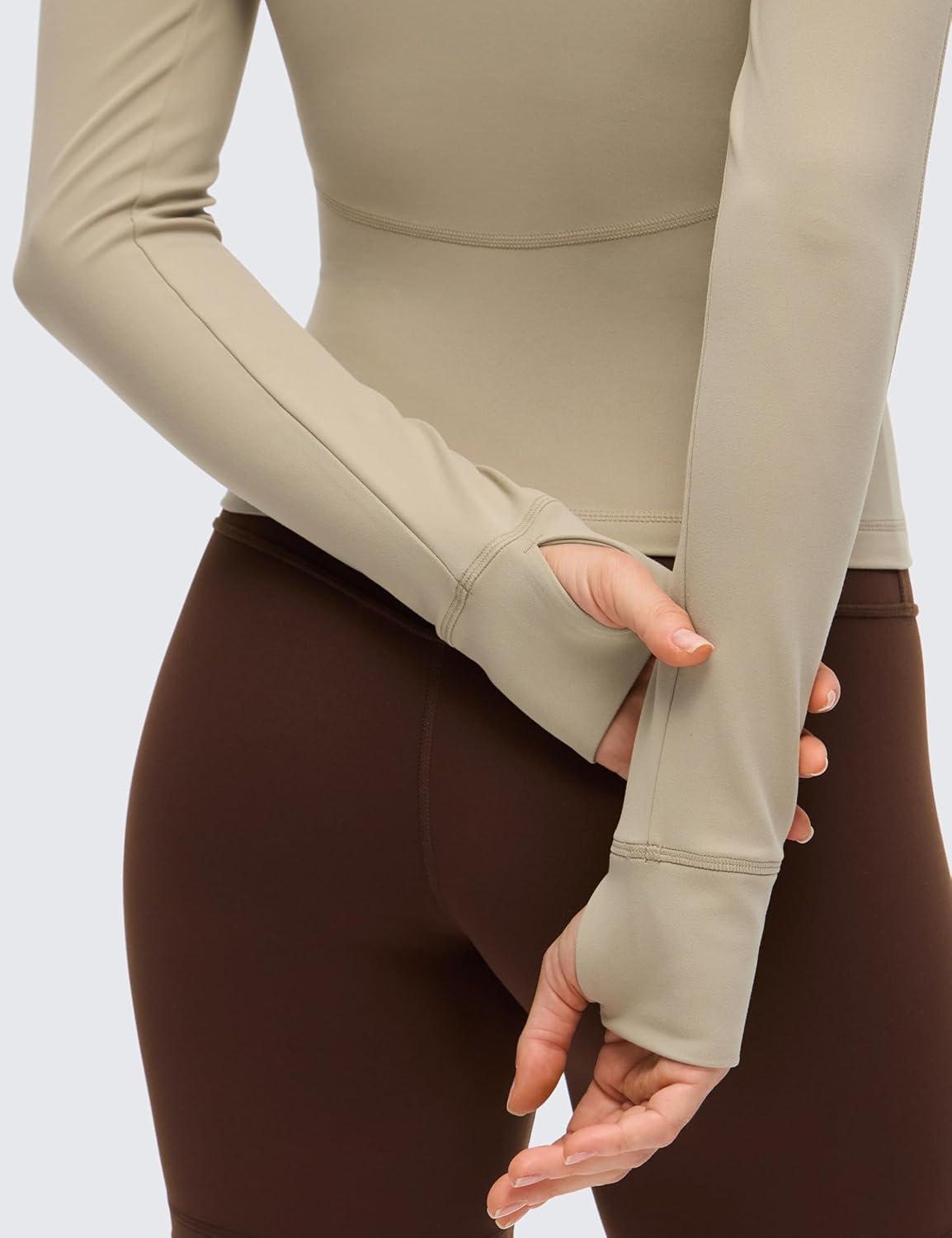 imageCRZ YOGA Butterluxe VNeck Jackets for Women Full Zip Athletic Track Tops with Thumb Holes PocketsOak