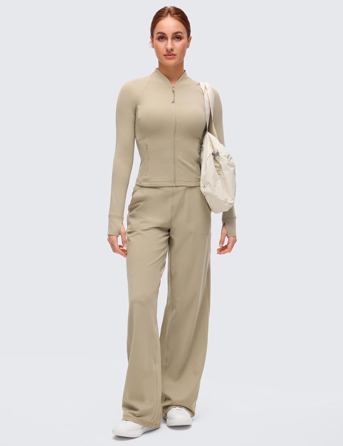 imageCRZ YOGA Butterluxe VNeck Jackets for Women Full Zip Athletic Track Tops with Thumb Holes PocketsOak