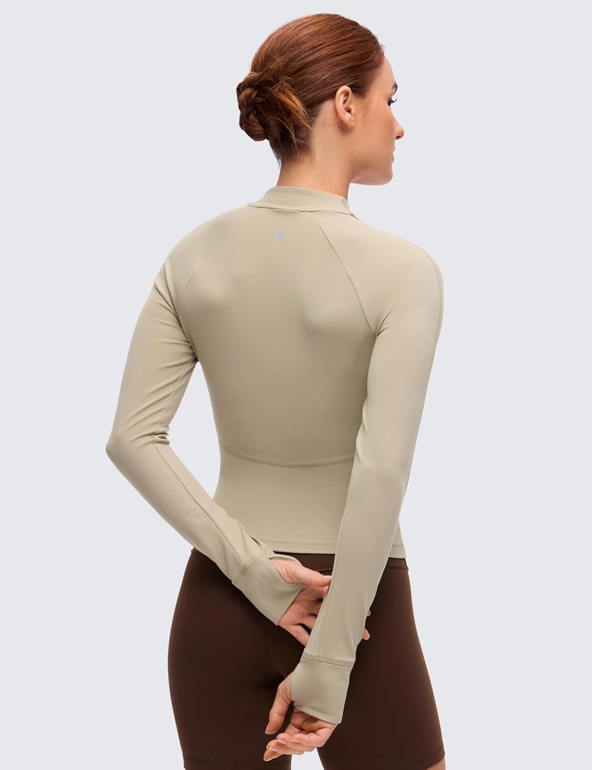 imageCRZ YOGA Butterluxe VNeck Jackets for Women Full Zip Athletic Track Tops with Thumb Holes PocketsOak