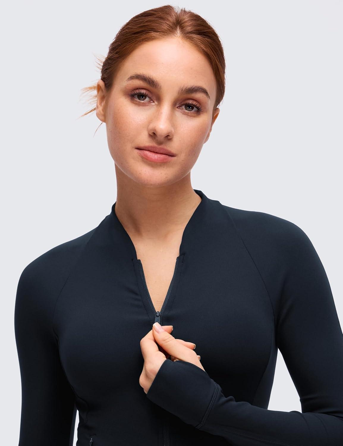 imageCRZ YOGA Butterluxe VNeck Jackets for Women Full Zip Athletic Track Tops with Thumb Holes PocketsTrue Navy