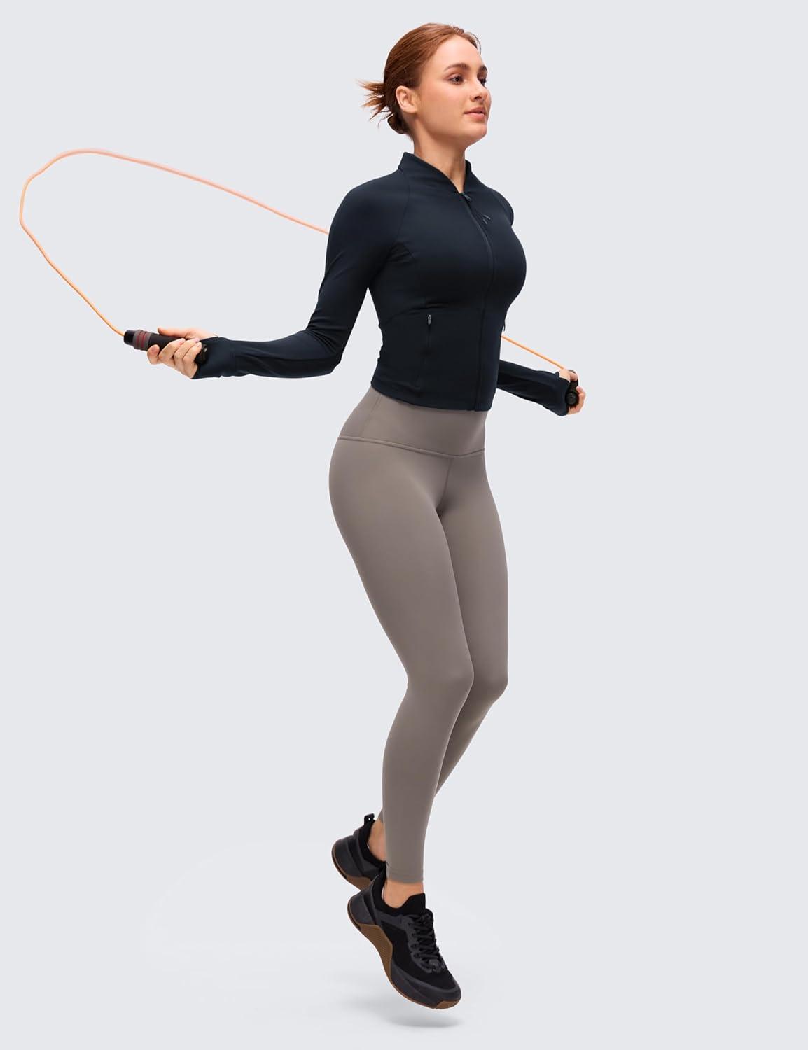 imageCRZ YOGA Butterluxe VNeck Jackets for Women Full Zip Athletic Track Tops with Thumb Holes PocketsTrue Navy