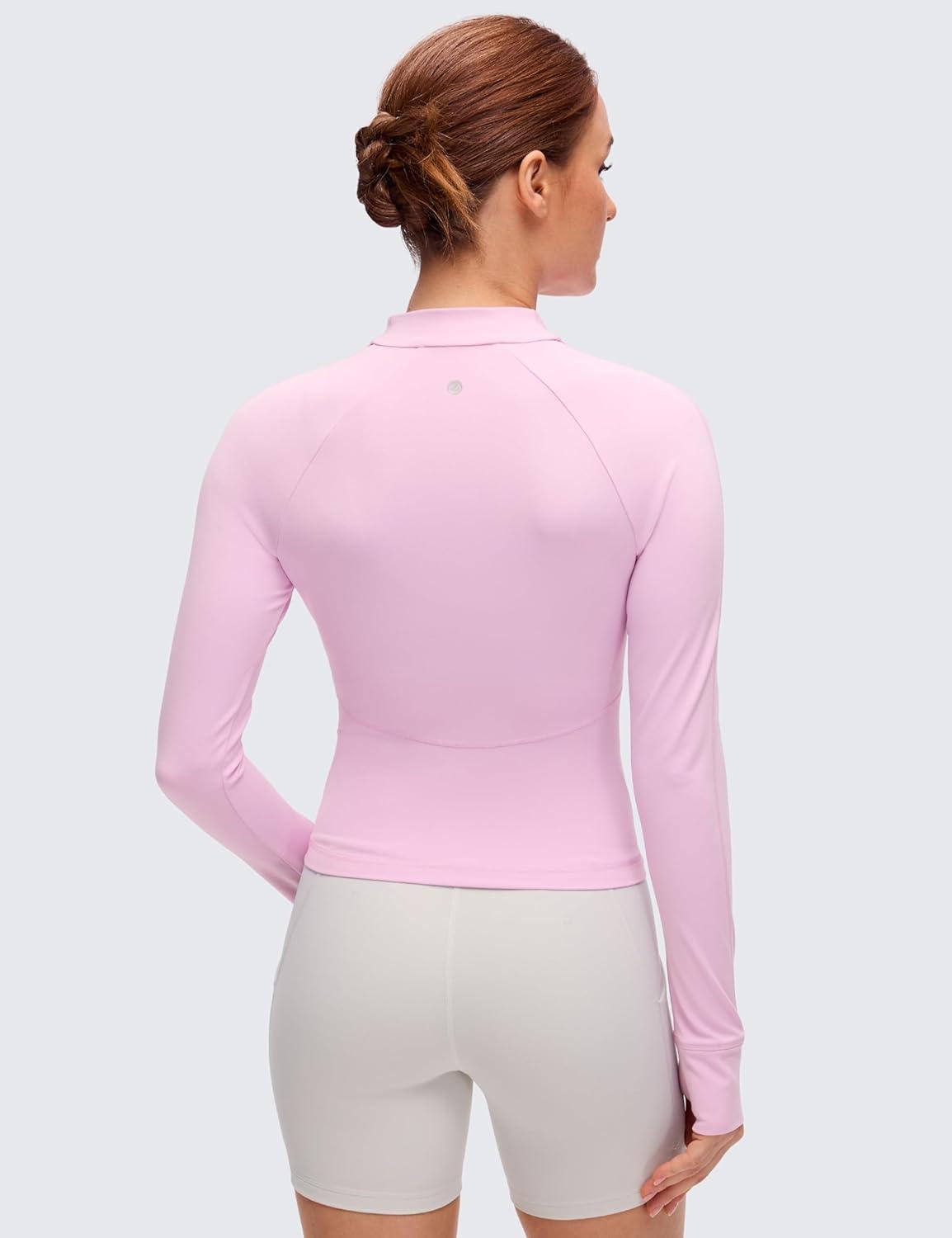 imageCRZ YOGA Butterluxe VNeck Jackets for Women Full Zip Athletic Track Tops with Thumb Holes PocketsVita Pink