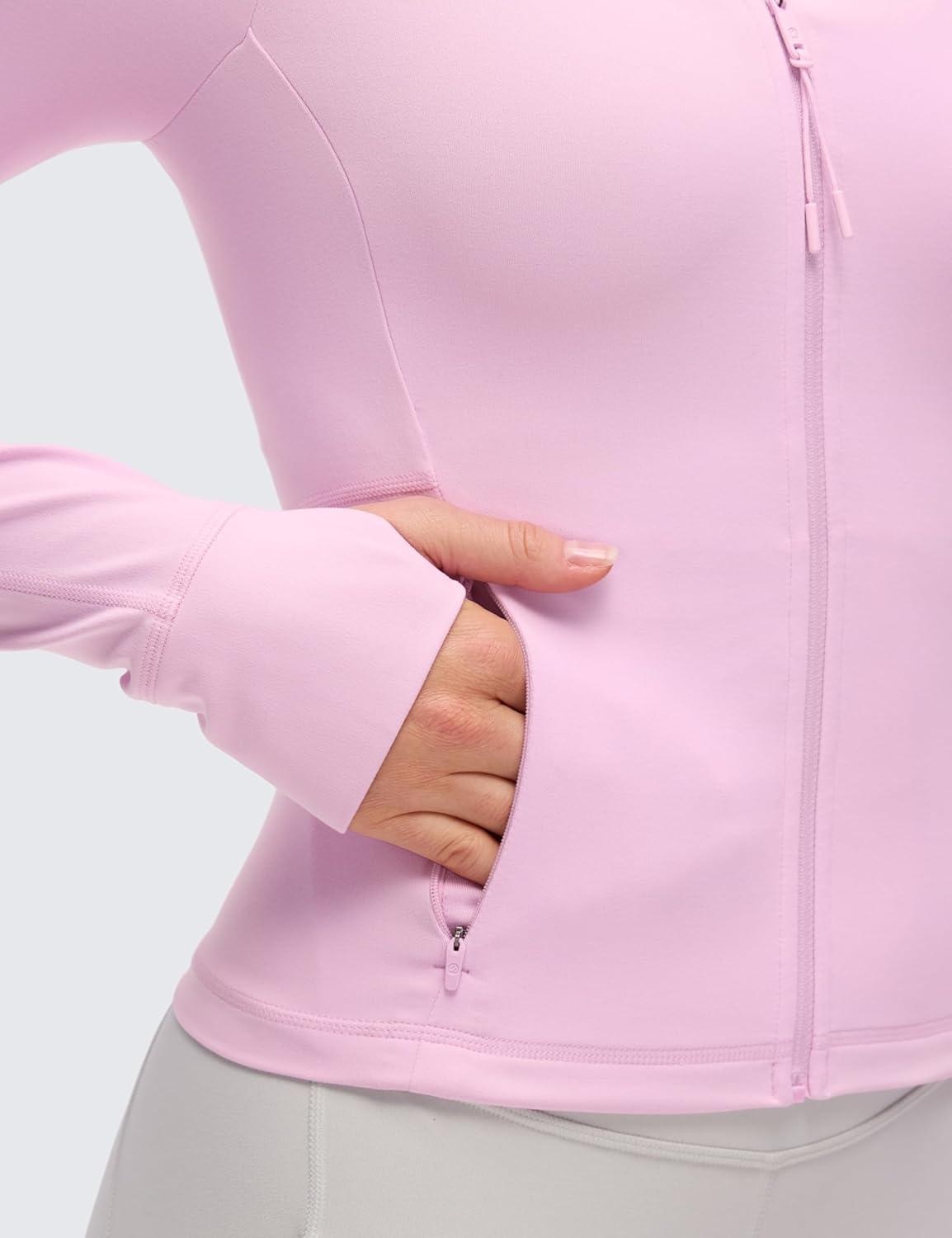 imageCRZ YOGA Butterluxe VNeck Jackets for Women Full Zip Athletic Track Tops with Thumb Holes PocketsVita Pink