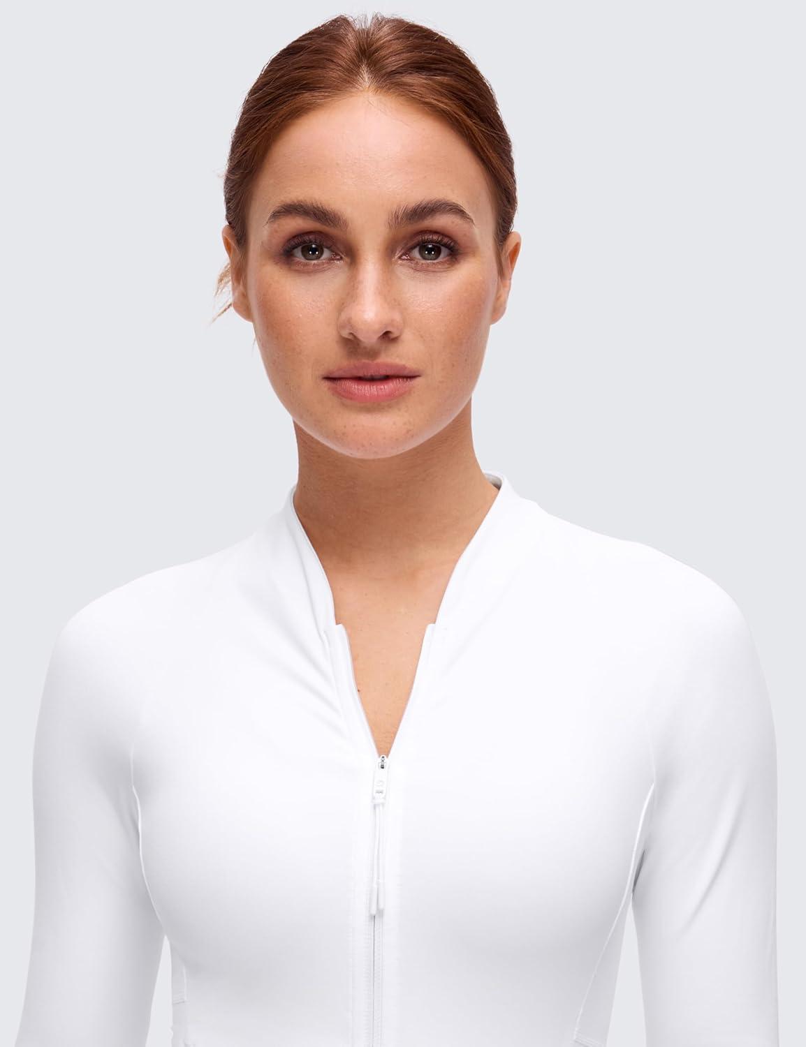 imageCRZ YOGA Butterluxe VNeck Jackets for Women Full Zip Athletic Track Tops with Thumb Holes PocketsWhite