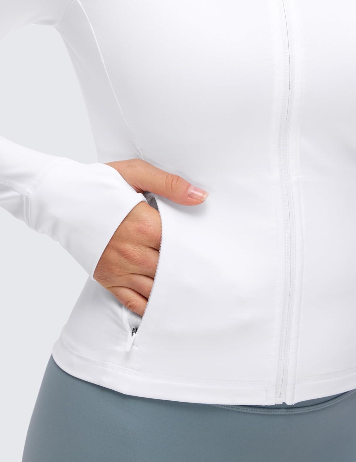 imageCRZ YOGA Butterluxe VNeck Jackets for Women Full Zip Athletic Track Tops with Thumb Holes PocketsWhite