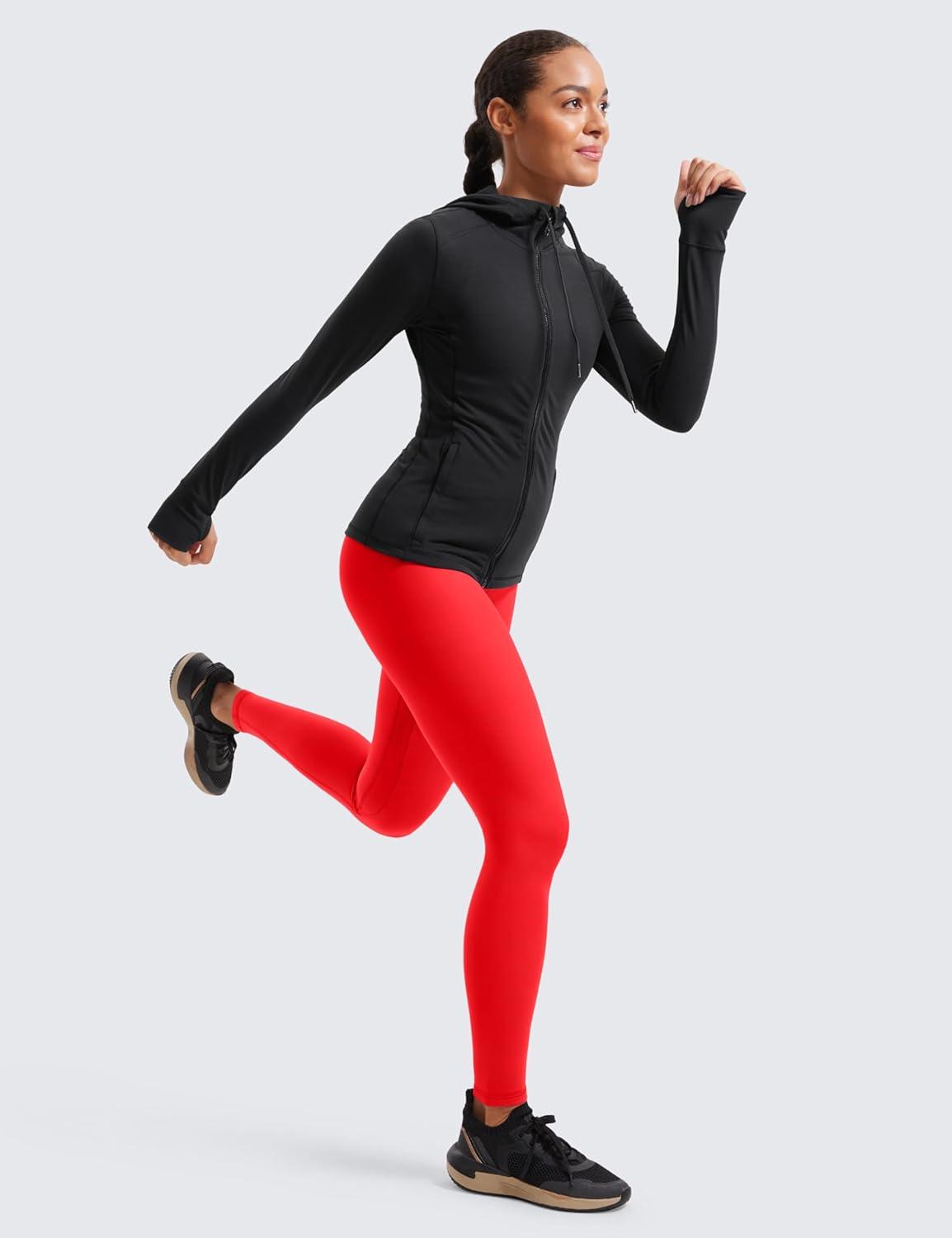 imageCRZ YOGA Fleece Lined Leggings 28 Thermal Casual Lounge Workout Yoga Womens Full Length Pants Winter WarmDark Red