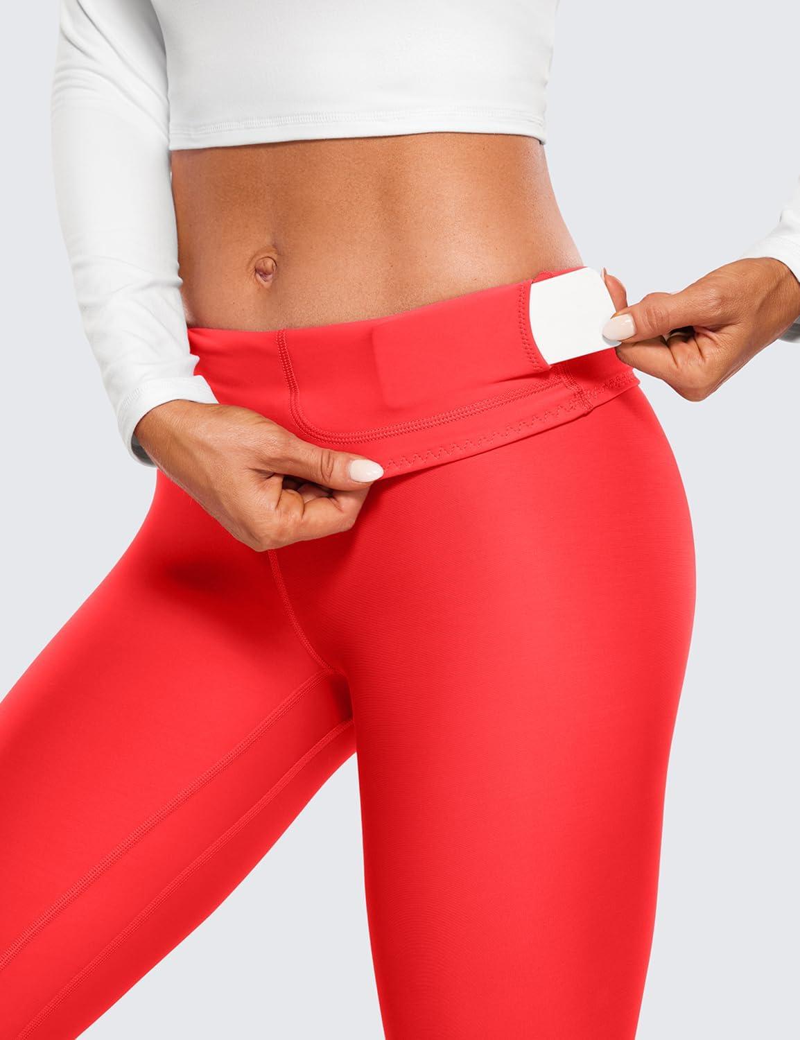 imageCRZ YOGA Fleece Lined Leggings 28 Thermal Casual Lounge Workout Yoga Womens Full Length Pants Winter WarmDark Red