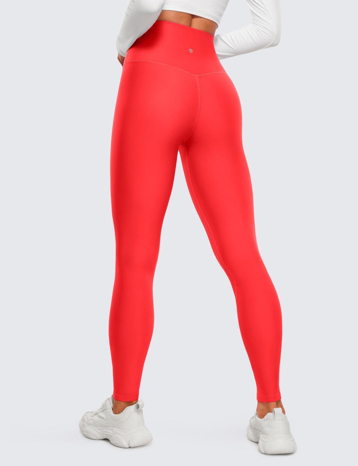 imageCRZ YOGA Fleece Lined Leggings 28 Thermal Casual Lounge Workout Yoga Womens Full Length Pants Winter WarmDark Red