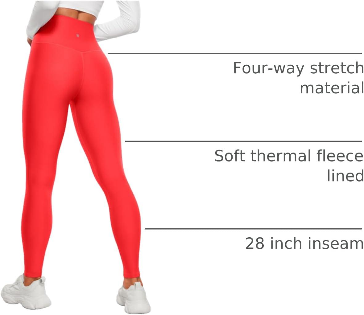 imageCRZ YOGA Fleece Lined Leggings 28 Thermal Casual Lounge Workout Yoga Womens Full Length Pants Winter WarmDark Red