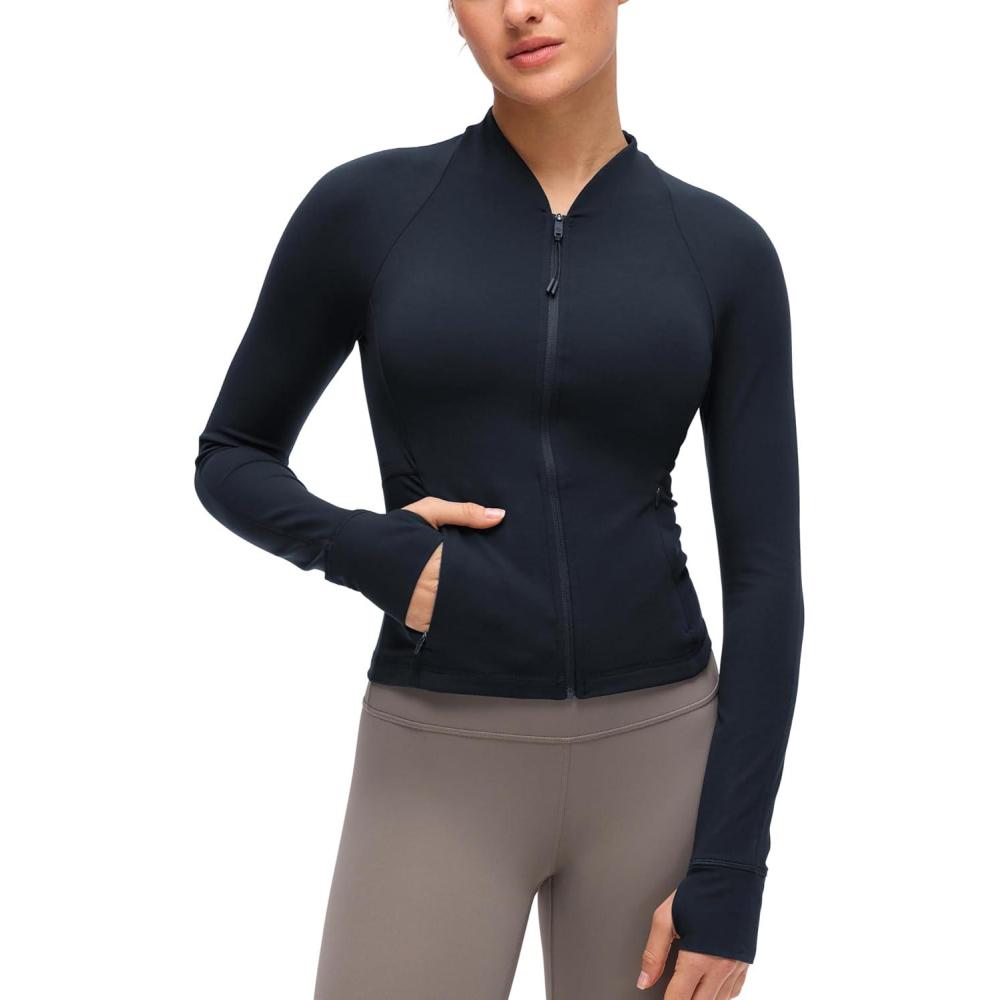 imageCRZ YOGA Butterluxe VNeck Jackets for Women Full Zip Athletic Track Tops with Thumb Holes PocketsTrue Navy