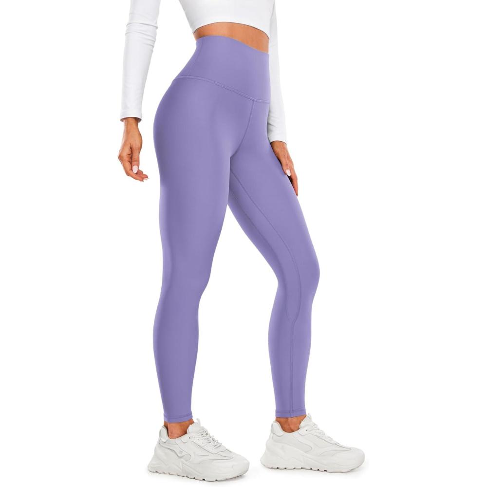 imageCRZ YOGA Fleece Lined Leggings 28 Thermal Casual Lounge Workout Yoga Womens Full Length Pants Winter WarmDark Lavender Purple
