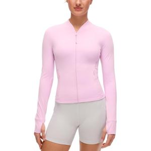 CRZ YOGA Butterluxe V-Neck Jackets for Women – Full Zip Athletic Track Tops with Thumb Holes Pockets(Vita Pink)