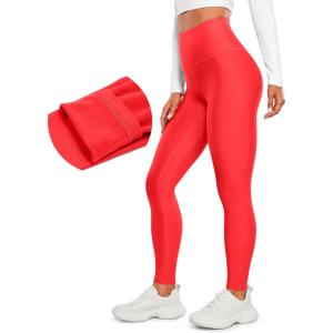 CRZ YOGA Fleece Lined Leggings 28” – Thermal Casual Lounge Workout Yoga Womens Full Length Pants Winter Warm(Dark Red)