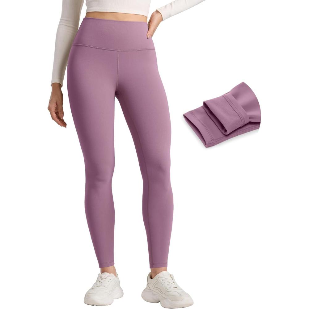 imageCRZ YOGA Matte Fleece Lined Leggings 28  Thermal Casual Lounge Workout Womens Yoga Full Length Pants Winter WarmLight Lavender