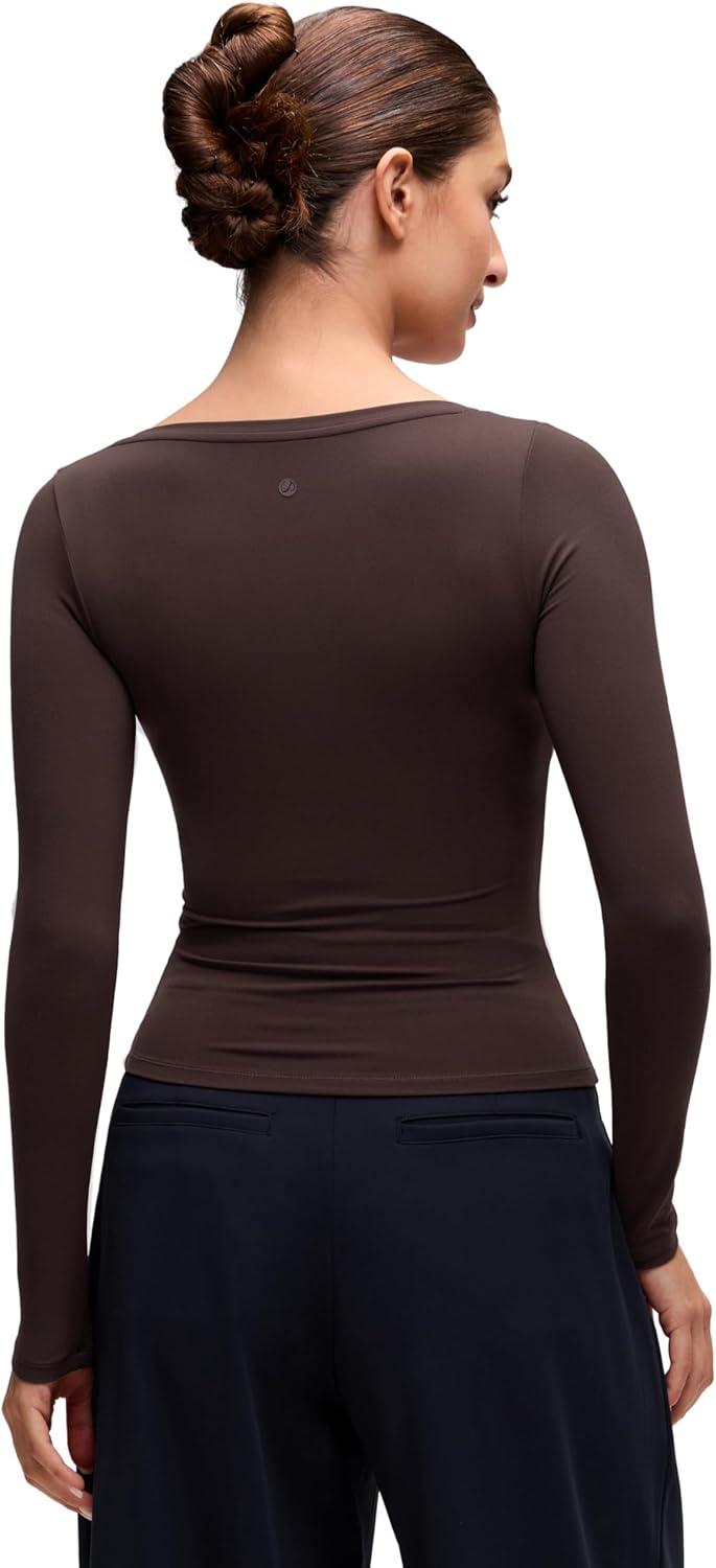 imageCRZ YOGA Softembrace V Neck Long Sleeve Shirts for Women Casual Going Out Soft Comfort Tops Fitted Sexy Scoop TeesHot Fudge Brown