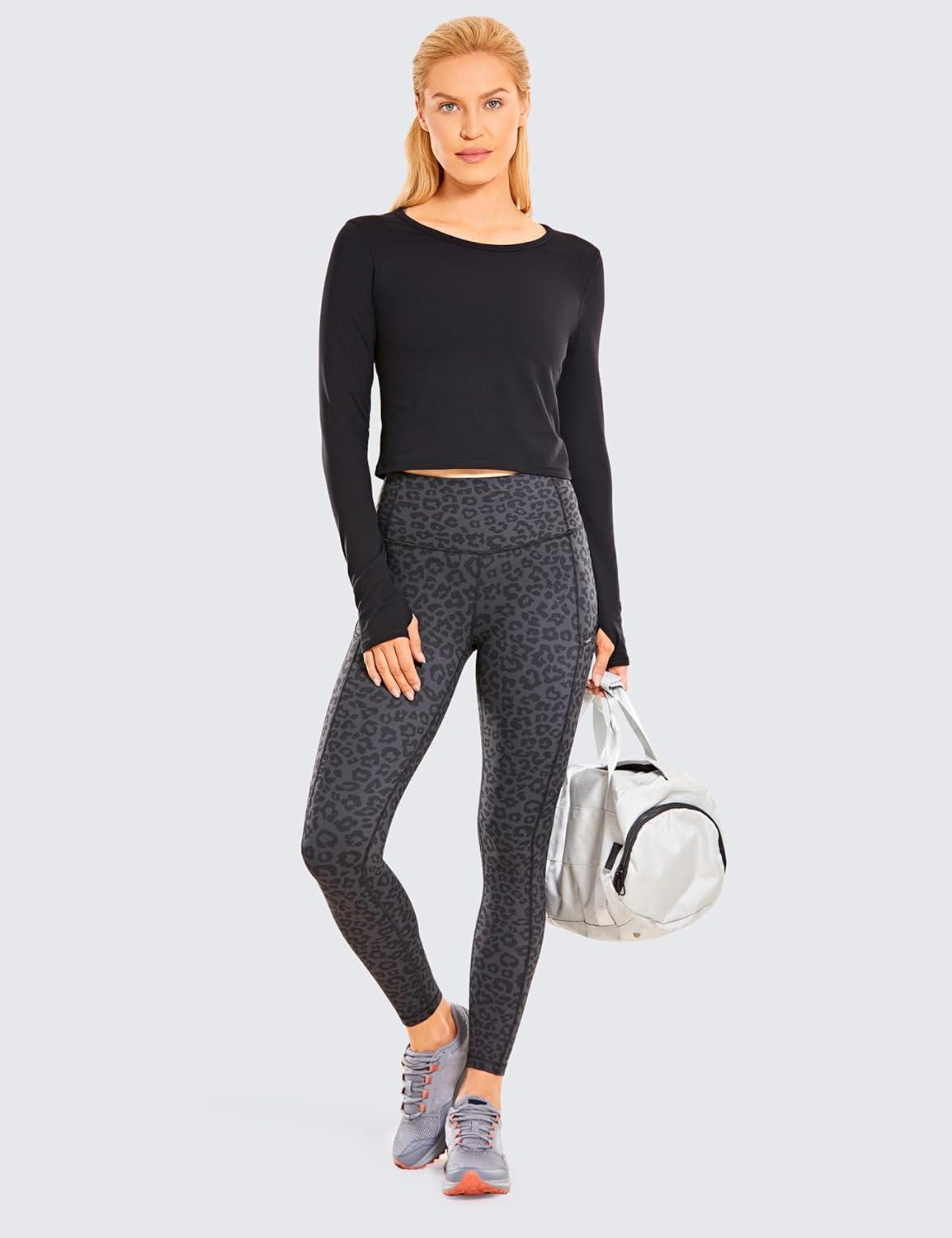imageCRZ YOGA Long Sleeve Crop Tops for Women Workout Cropped TShirts Yoga Slim Fit Athletic Gym Shirts with Thumb HoleBlack