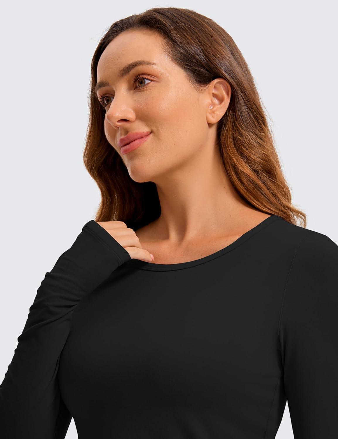 imageCRZ YOGA Long Sleeve Crop Tops for Women Workout Cropped TShirts Yoga Slim Fit Athletic Gym Shirts with Thumb HoleBlack