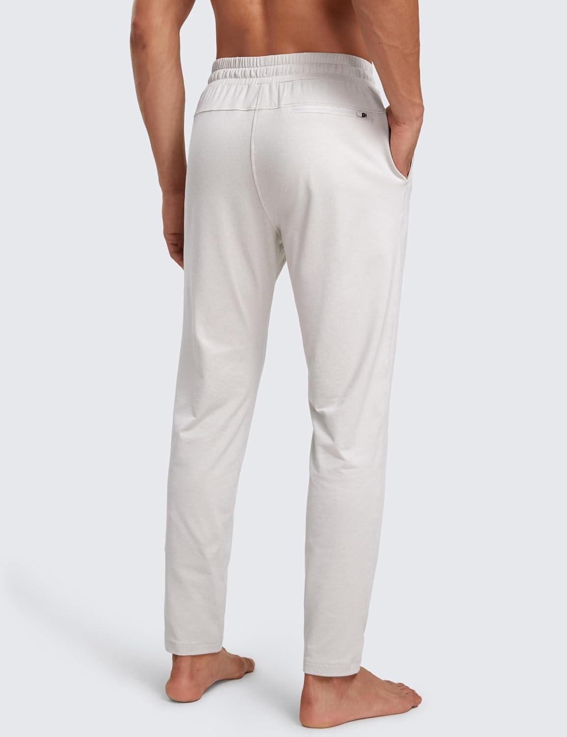 imageCRZ YOGA Cloud Jersey Lightweight Sweatpants for Men 30quot Workout Casual Yoga Lounge Open Bottom Pants with Zipper PocketsMilky White