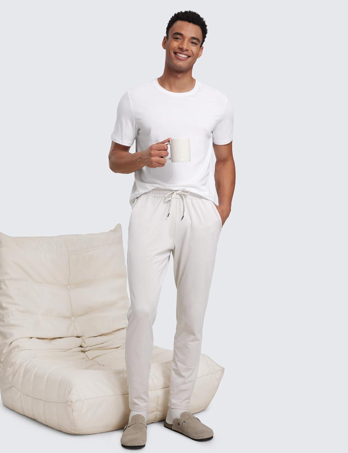 imageCRZ YOGA Cloud Jersey Lightweight Sweatpants for Men 30quot Workout Casual Yoga Lounge Open Bottom Pants with Zipper PocketsMilky White