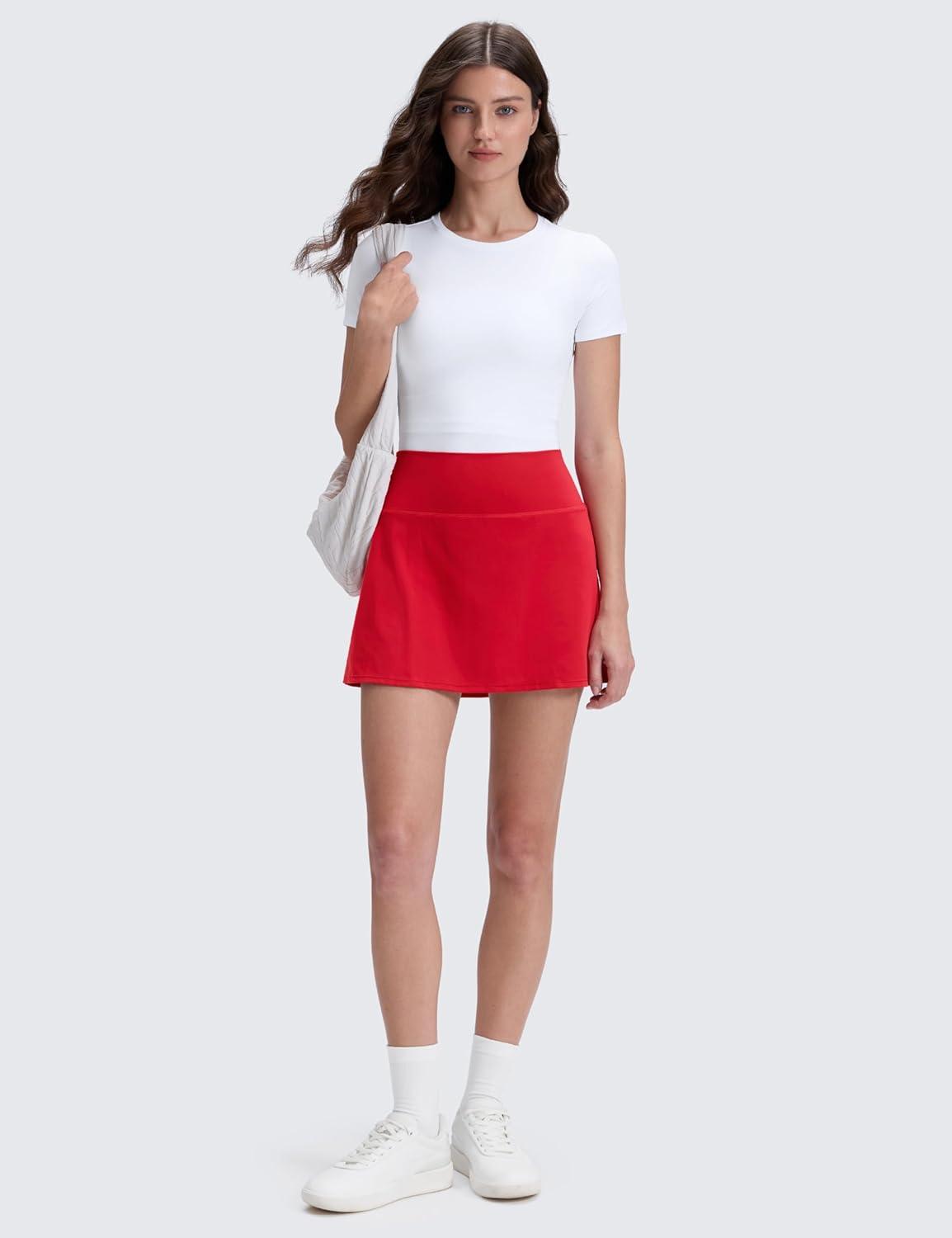 imageCRZ YOGA Butterluxe High Waisted Tennis Skirts for Women Mini Lined A Line Golf Casual Skort with Inner PocketsAurora Red