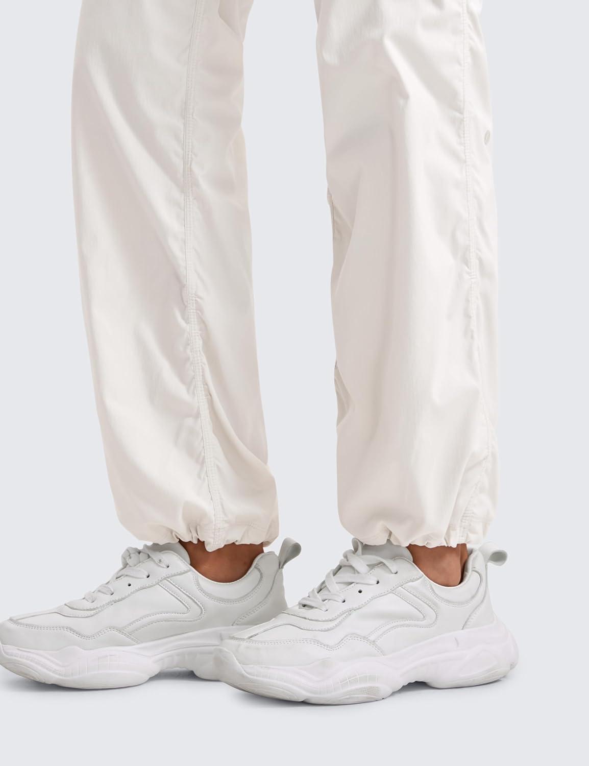 imageCRZ YOGA Lightweight Straight Leg Workout Pants for Women 283032 Ruched Casual Work Athletic Joggers with PocketsMilky White Bone
