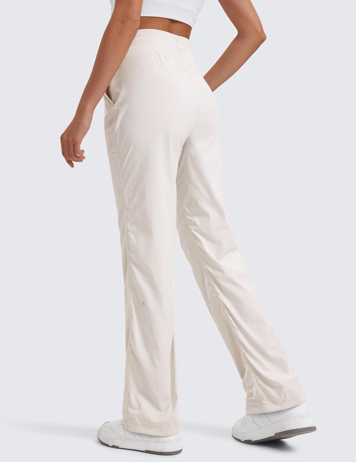 imageCRZ YOGA Lightweight Straight Leg Workout Pants for Women 283032 Ruched Casual Work Athletic Joggers with PocketsMilky White Bone