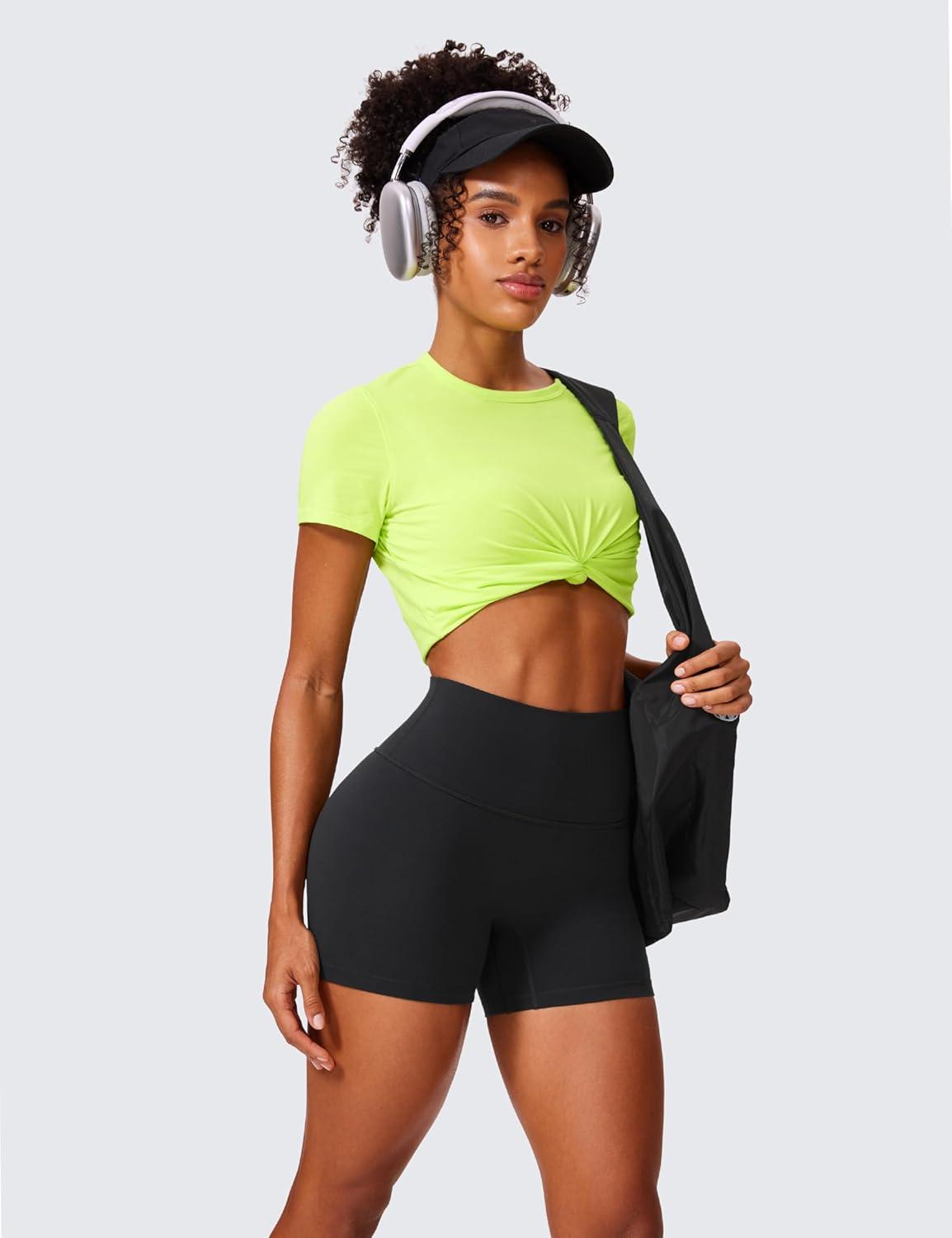 imageCRZ YOGA Secretsculpt Butterlift Biker Shorts 4 No Front Seam High Waisted Womens Workout Gym Booty Scrunch ButtBlack