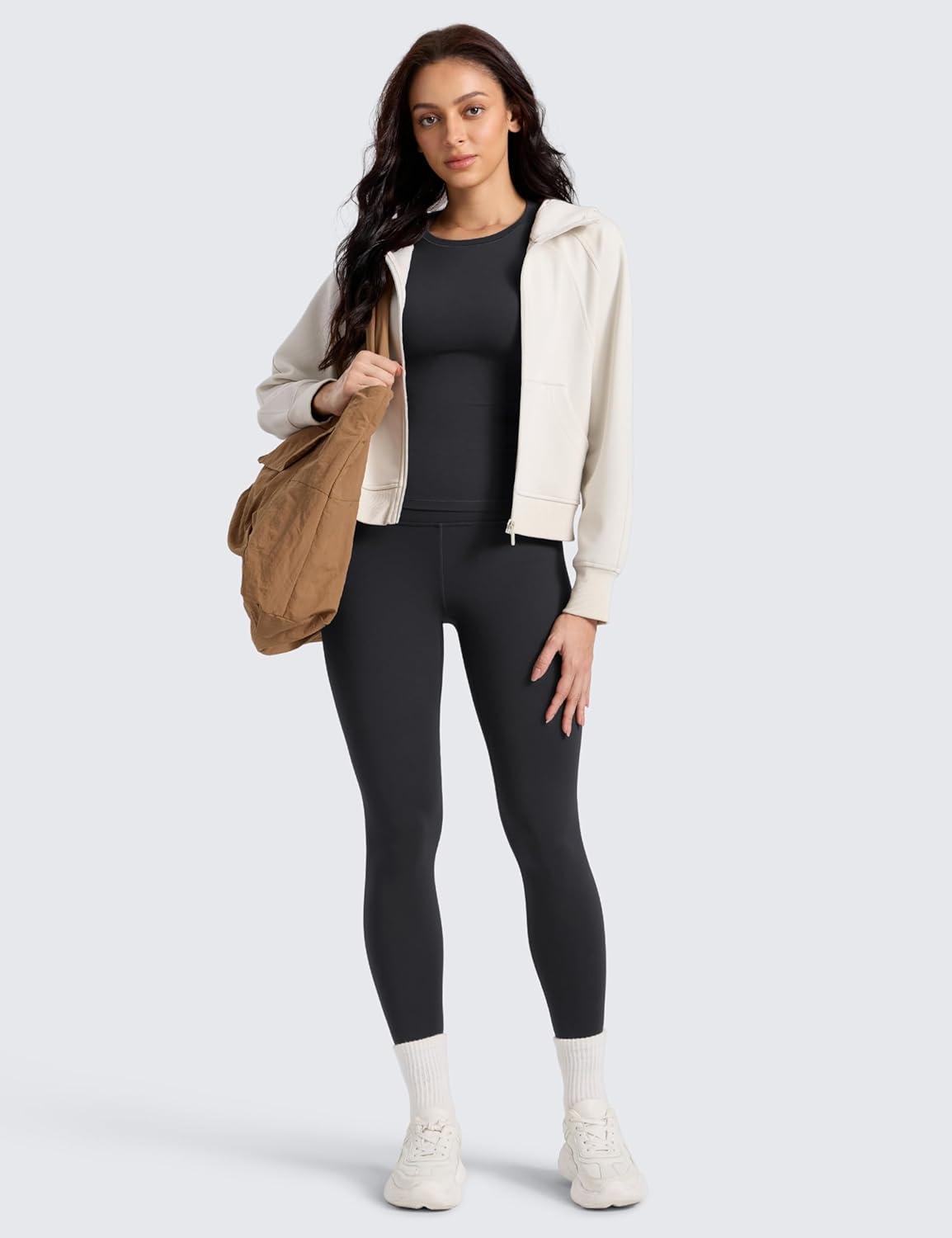 imageCRZ YOGA Matte Thermal Fleece Lined Leggings 25 Casual Lounge Workout Womens Yoga High Waisted Pants Winter WarmInk Gray