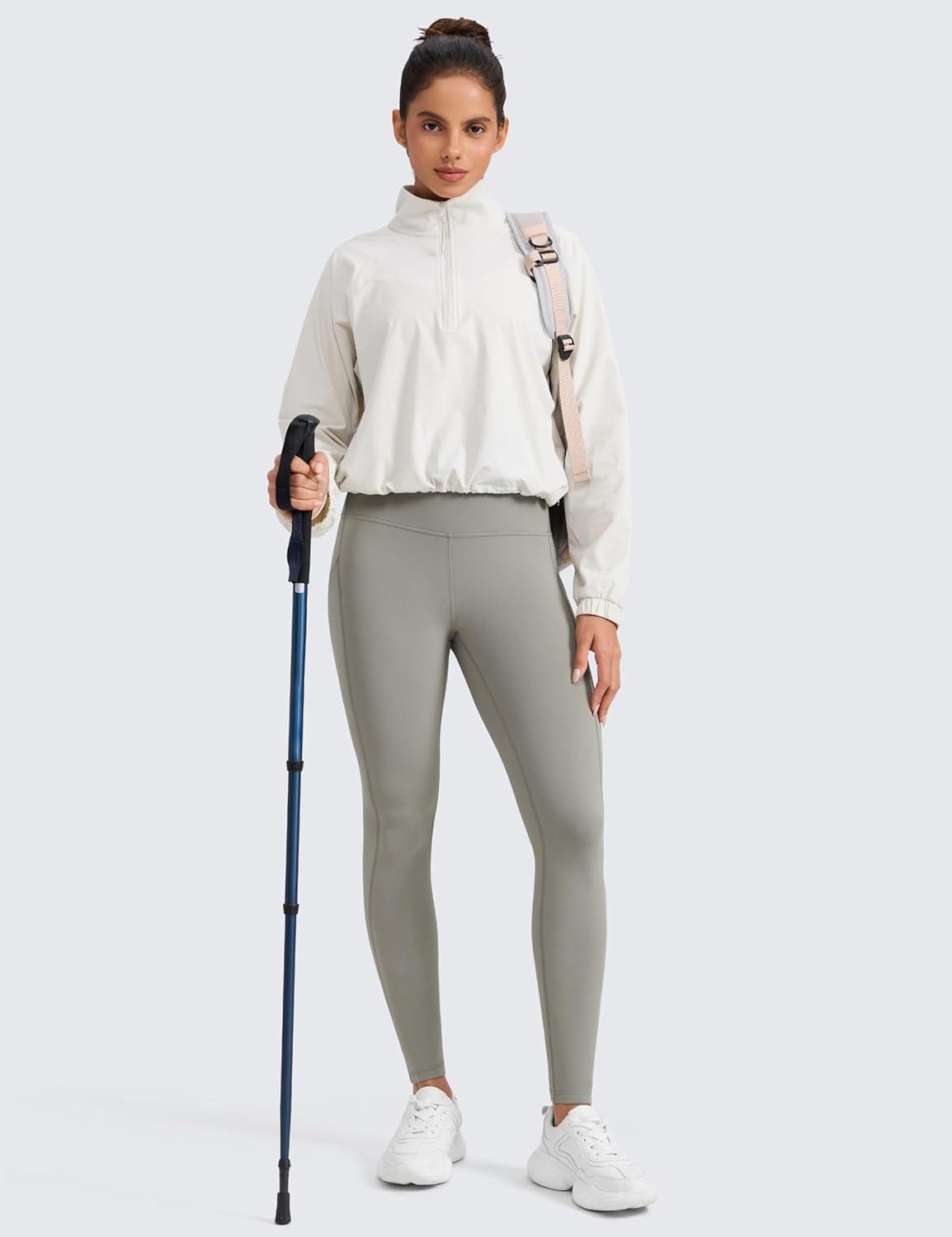 imageCRZ YOGA WaterResistant Fleece Athletic Leggings Pockets 28 Matte Thermal Hiking Casual Workout Womens PantsRock Grey