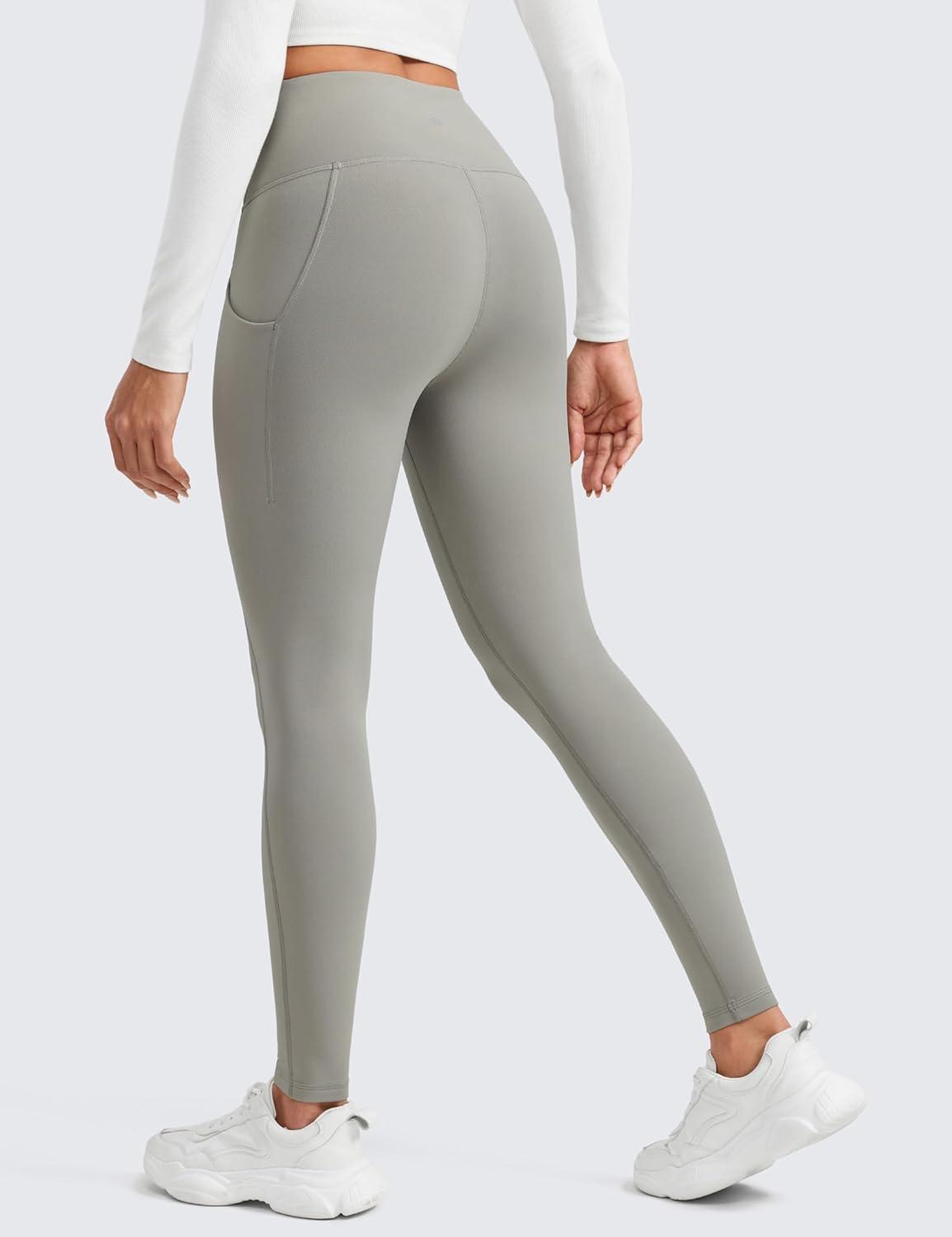 imageCRZ YOGA WaterResistant Fleece Athletic Leggings Pockets 28 Matte Thermal Hiking Casual Workout Womens PantsRock Grey