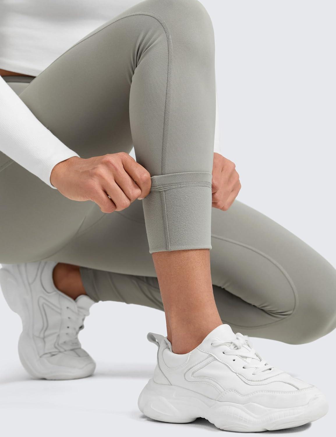 imageCRZ YOGA WaterResistant Fleece Athletic Leggings Pockets 28 Matte Thermal Hiking Casual Workout Womens PantsRock Grey