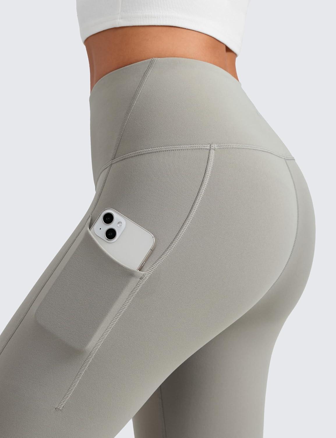 imageCRZ YOGA WaterResistant Fleece Athletic Leggings Pockets 28 Matte Thermal Hiking Casual Workout Womens PantsRock Grey