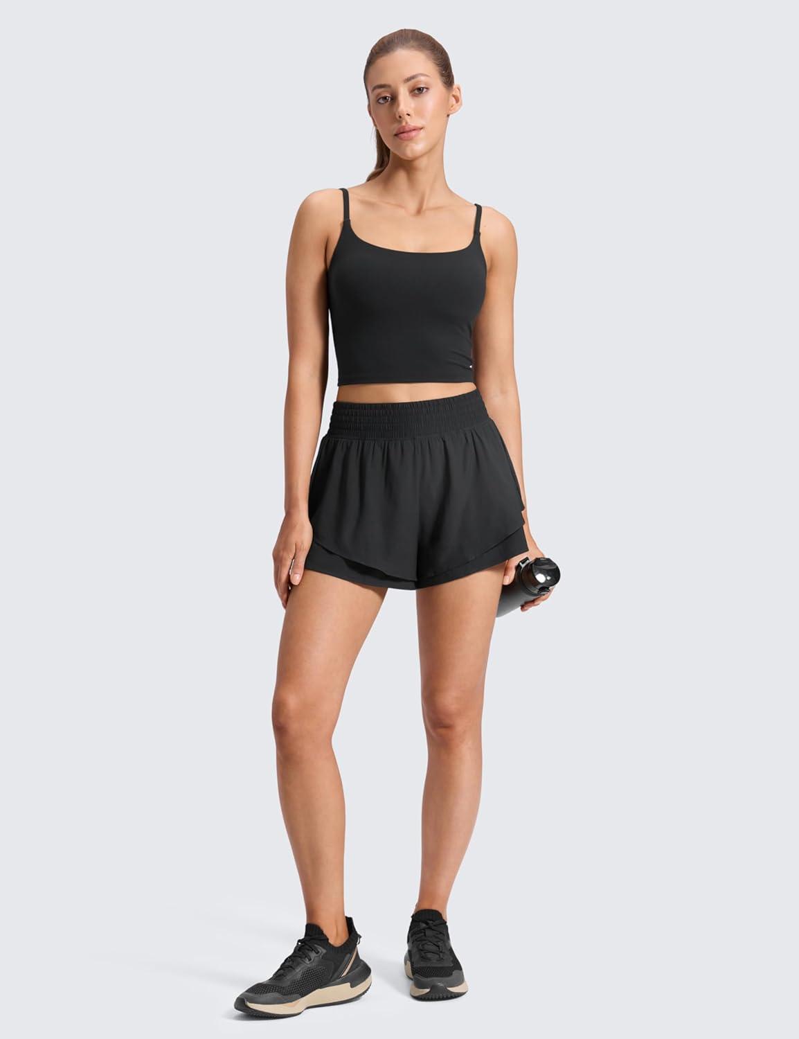 imageCRZ YOGA Drapey Double Ruffles Athletic Shorts for Women 25 High Waisted Flowy Tennis Workout Running Tiered SkortsBlack