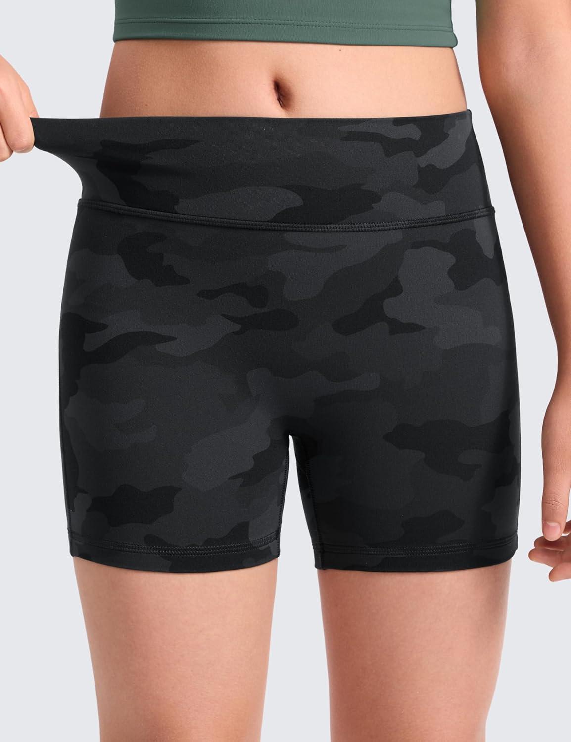 imageCRZ YOGA Girls Butterluxe No Front Seam Athletic Biker Shorts Dance Casual Yoga Kids Teen Summer Dark Grey Camouflage 2 Medium