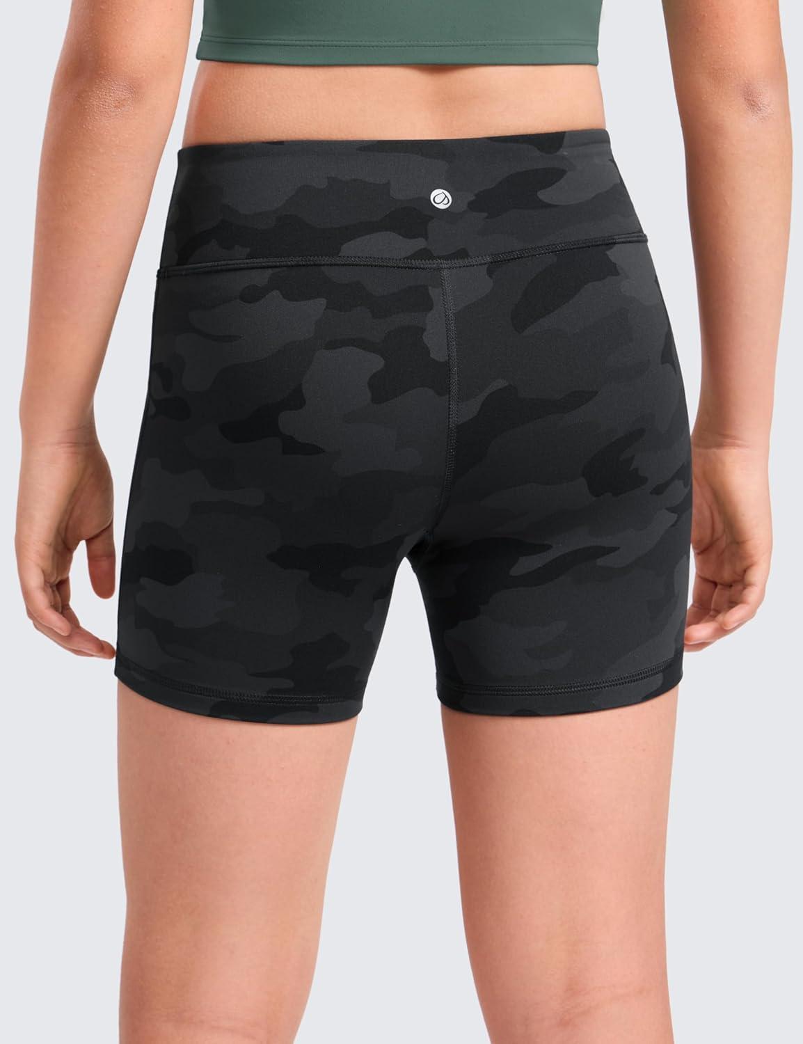 imageCRZ YOGA Girls Butterluxe No Front Seam Athletic Biker Shorts Dance Casual Yoga Kids Teen Summer Dark Grey Camouflage 2 Medium