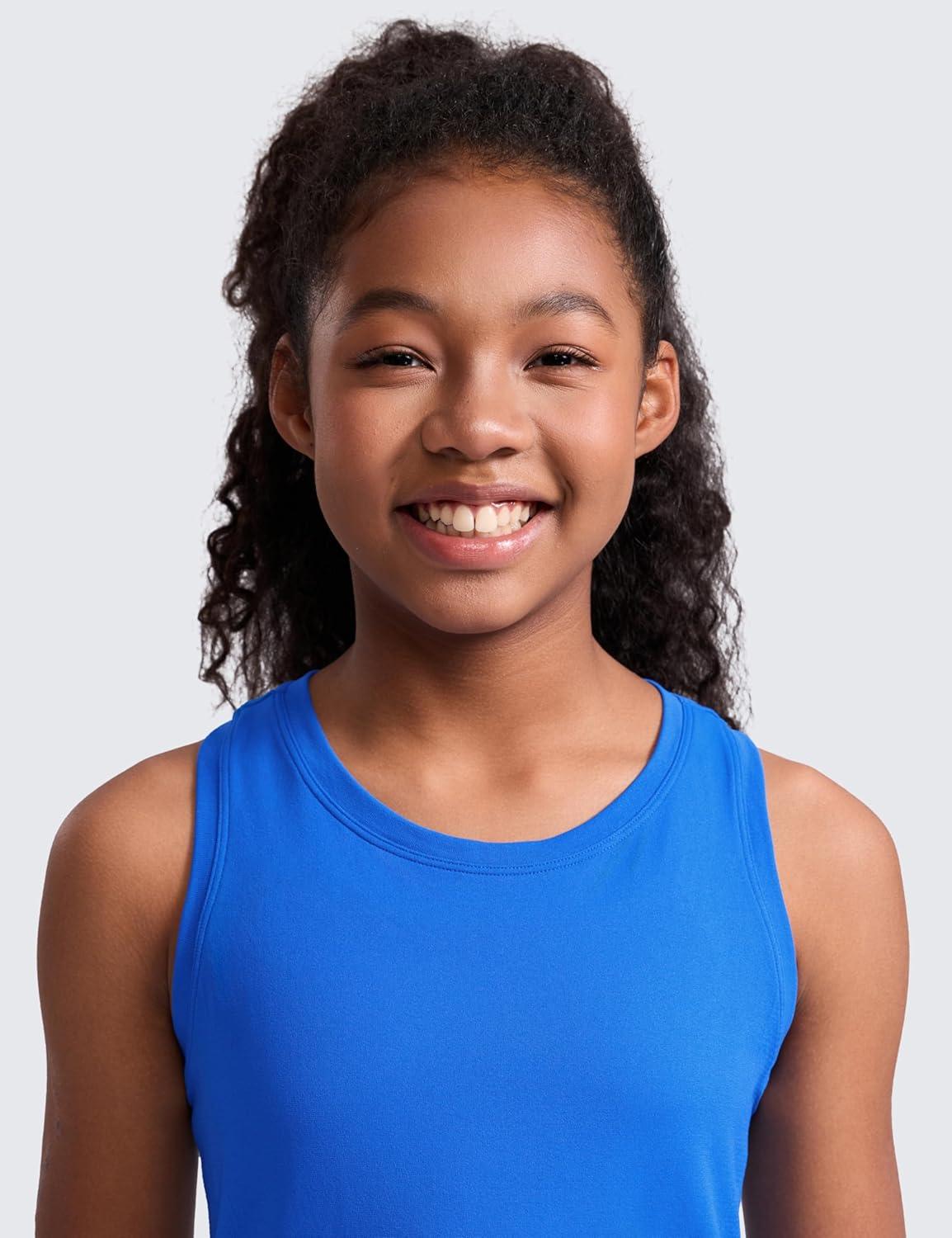 imageCRZ YOGA Girls Seamless Athletic Tank Tops Waist Length Active Dance Casual Racerback Crew Neck Sleeveless Kids TeenSparkle Blue