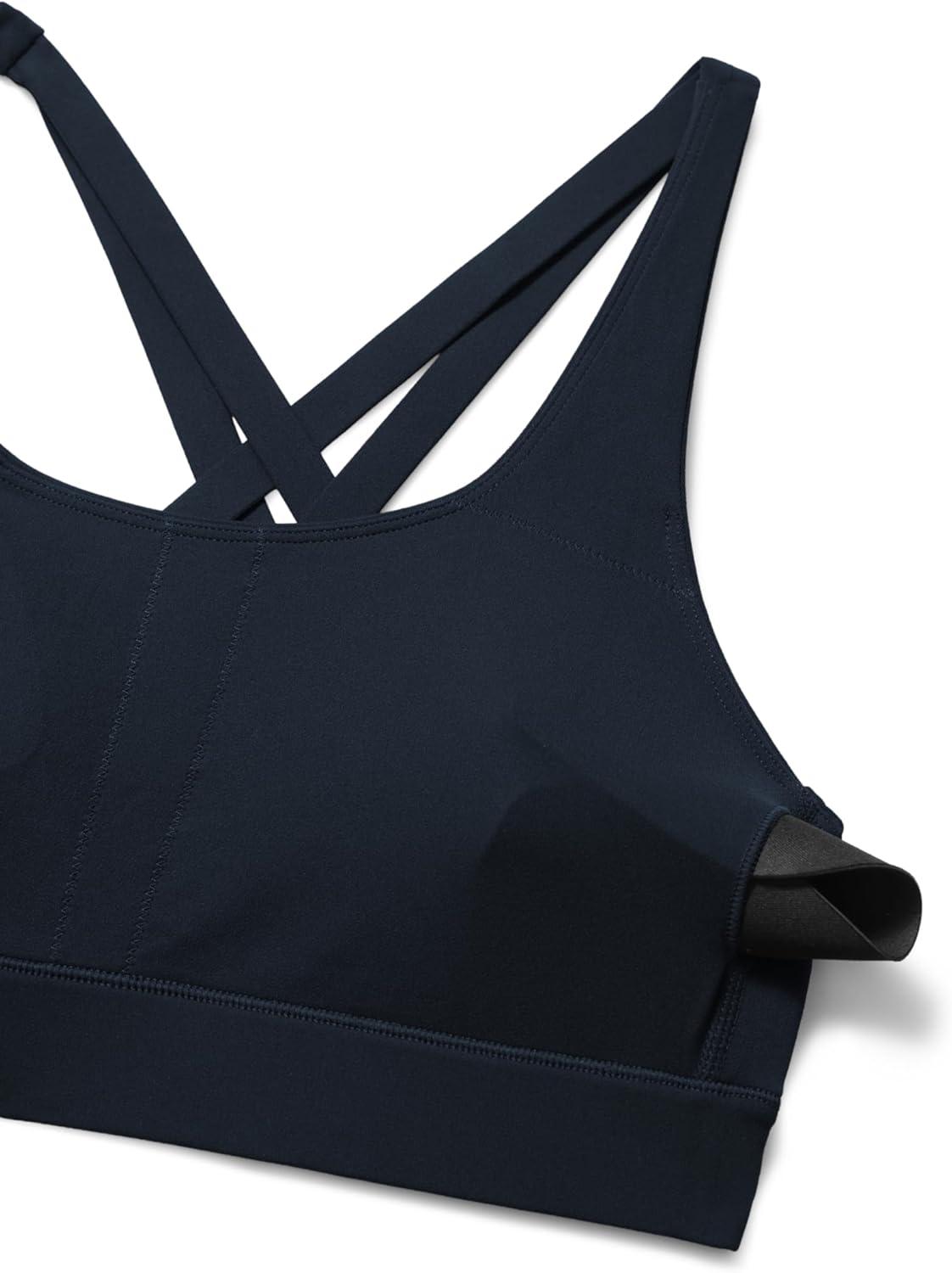 imageCRZ YOGA Butterlift Wide Criss Cross Straps Supportive Sports Bras for Women Medium Impact Strappy Gym Padded Workout TopTrue Navy