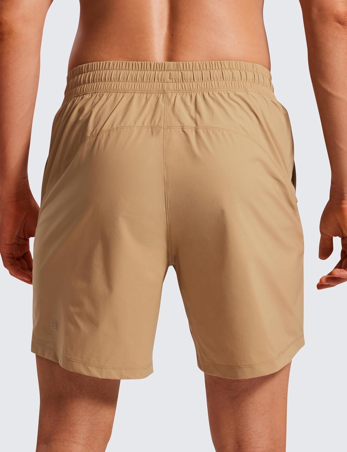 image:imageCRZ YOGA Mens Lightweight Workout Shorts 7 Quick Dry for Gym Athletic Workout with Zipper PocketKhaki Sand