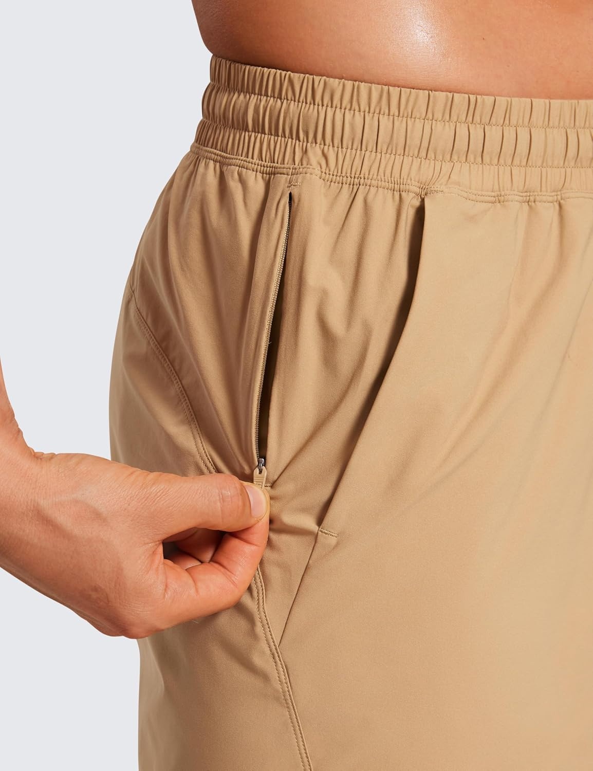 image:imageCRZ YOGA Mens Lightweight Workout Shorts 7 Quick Dry for Gym Athletic Workout with Zipper PocketKhaki Sand