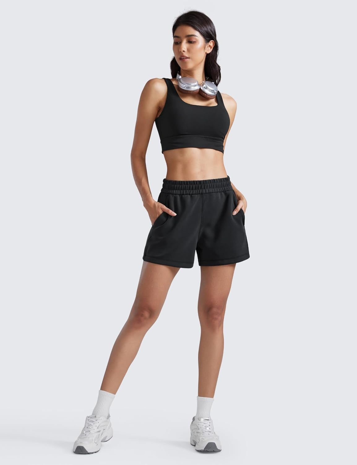 image:imageCRZ YOGA SoftAura Sweat Shorts for Women 4 High Waisted Modal for Casual Lounge Athletic with Pockets DrawstringBlack