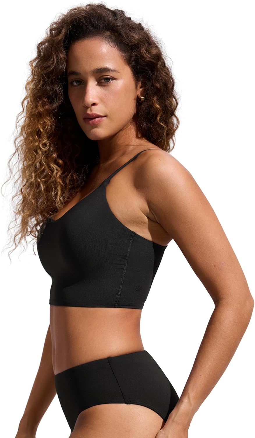 image:imageCRZ YOGA V Shaped Longline Bikini Tops Builtin Pads AD Cup Cropped Adjustable Spaghetti Straps Swim Bathing Suit for WomenBlack
