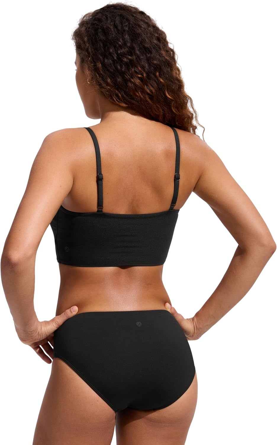 image:imageCRZ YOGA V Shaped Longline Bikini Tops Builtin Pads AD Cup Cropped Adjustable Spaghetti Straps Swim Bathing Suit for WomenBlack
