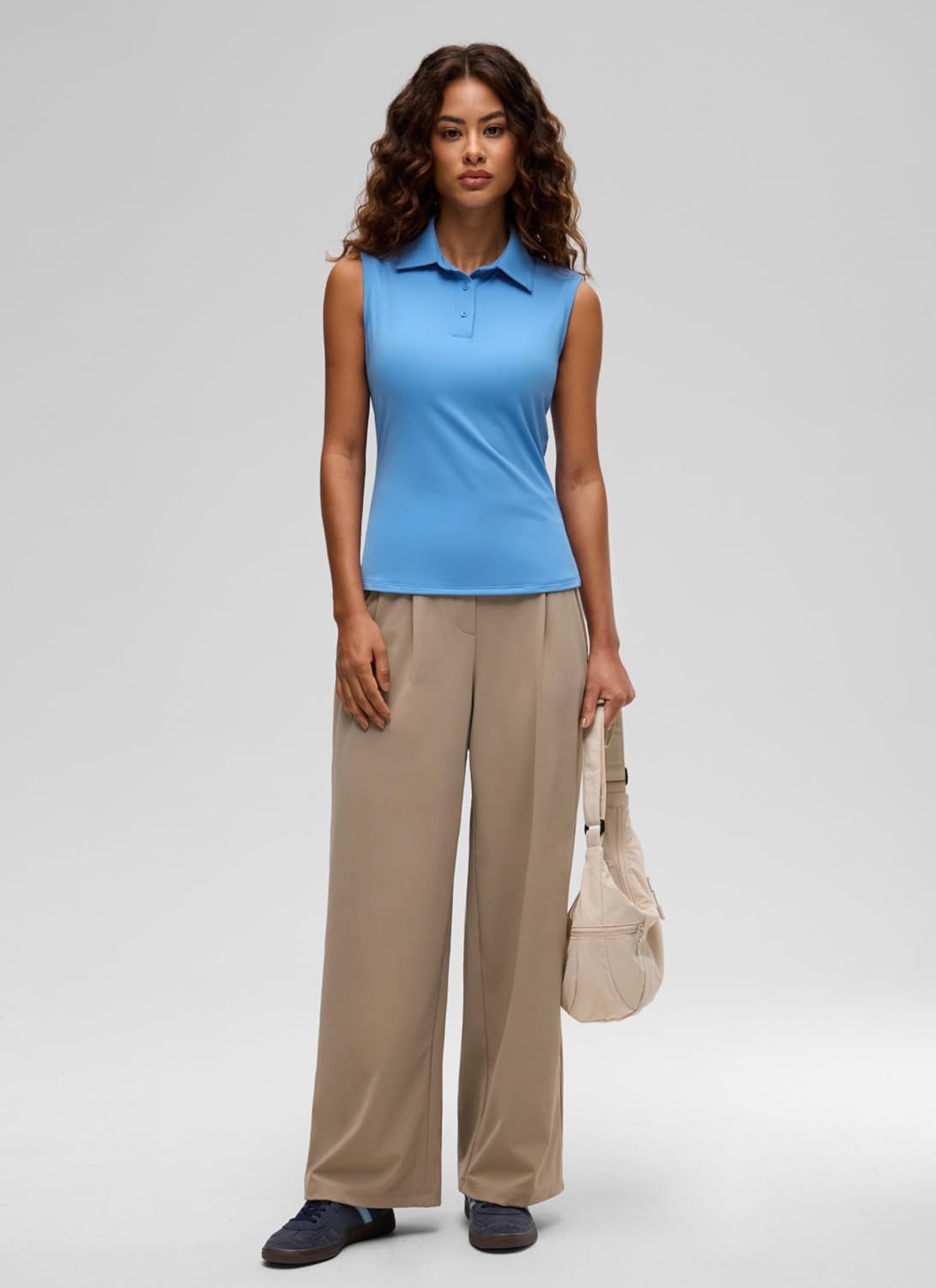 image:imageCRZ YOGA Sleeveless Golf Polo Shirts UPF 50 Tennis Soft and Sun Protection Slim Fit Hip Length Button Placket Side Slit Tank Tops for WomenParty Blue