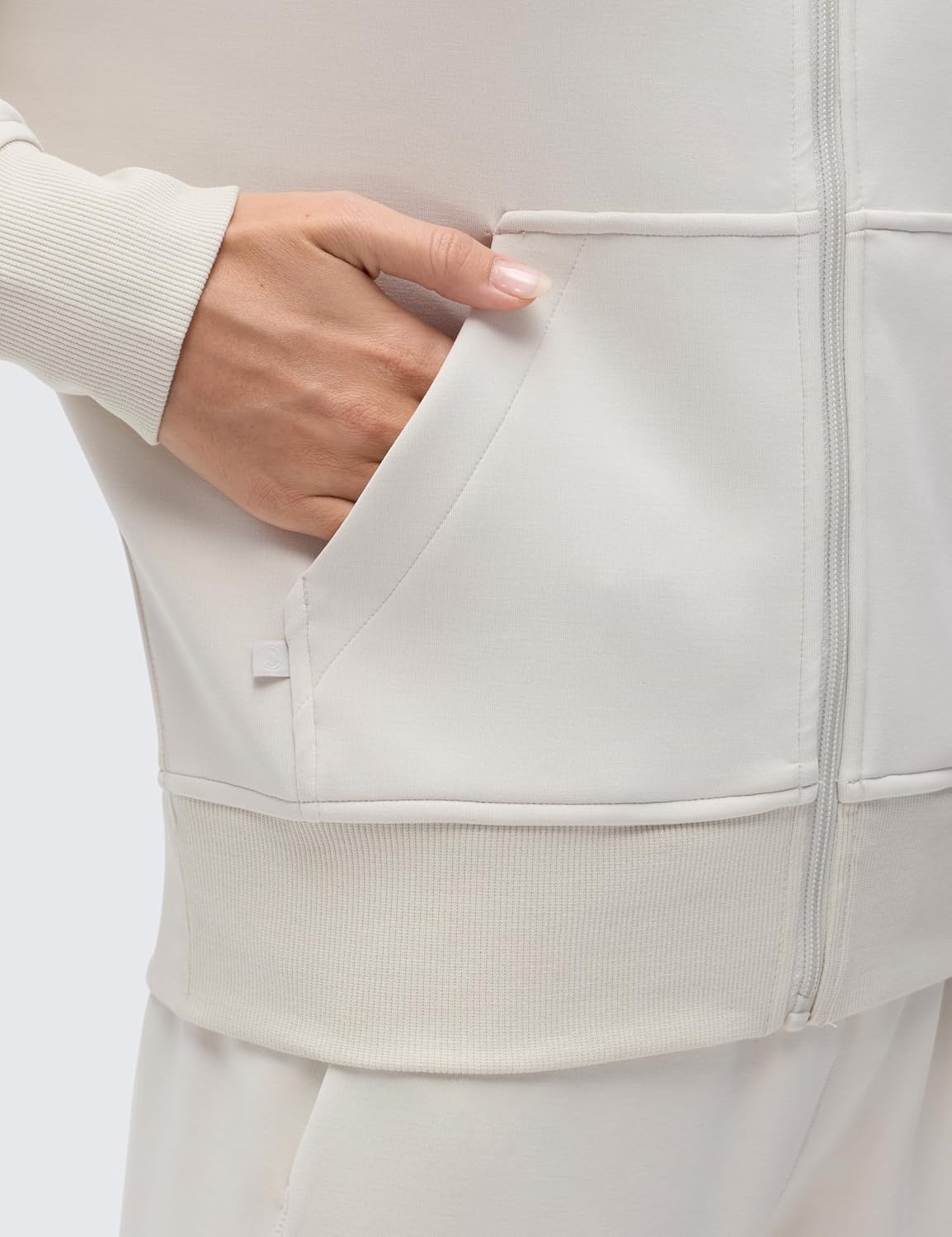 image:imageCRZ YOGA SoftAura Full Zip Sweatshirts PeachFuzz Texture Casual Classic Fit Pockets Funnel Neck Sweat Shirts for WomenMilky White Bone
