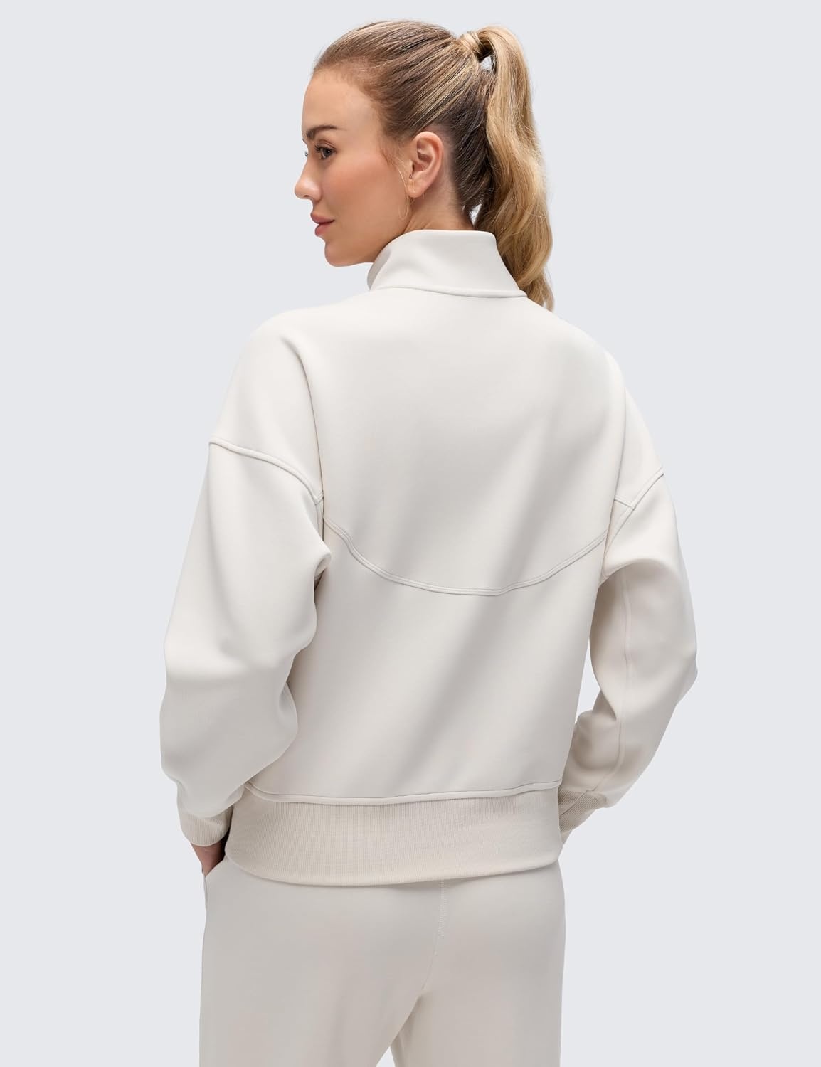 image:imageCRZ YOGA SoftAura Full Zip Sweatshirts PeachFuzz Texture Casual Classic Fit Pockets Funnel Neck Sweat Shirts for WomenMilky White Bone