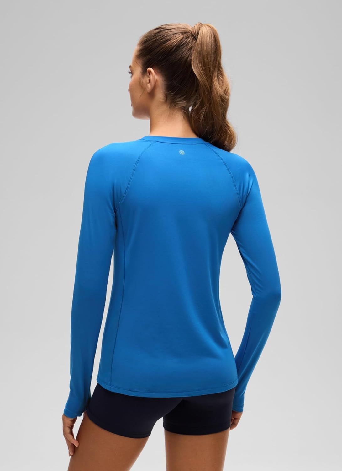image:imageCRZ YOGA UPF 50 Long Sleeve Sun Shirt Hiking Light and Sun Protection Classic Fit Hip Length Thumbholes Crewneck Tops for WomenSparkle Blue
